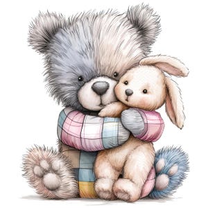 Patchwork Teddy Bär Clipart Bundle, druckbare Teddy Bär Clipart, Aquarell Kaninchen Teddy, Kartenherstellung Scrapbooking Digital Download JPGs