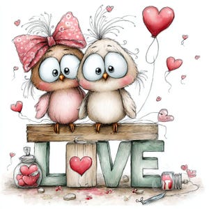 16 turturduvor Clipart Bundle JPG, söt pingvinpar barnrumskonst, romantiska ugglor på kärleksord, bröllopsdag och babyshower Clipart