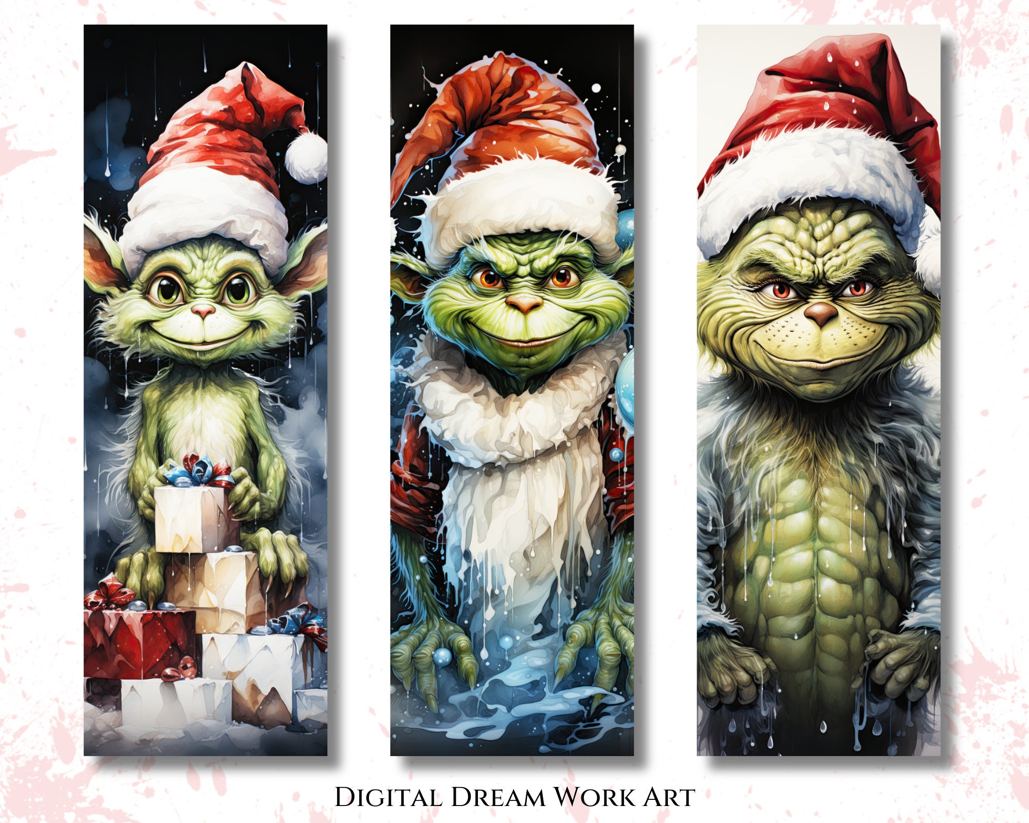 Christmas Grinch Printable Bookmarks, Digital Collage Sheet, Vintage ...