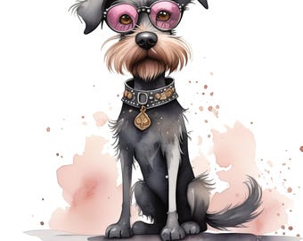 24 Funny Frazzled Dogs Clipart, Quirky Watercolor Puppy Bundle, Whimsical Scruffy Dog with Glasses, Digital Pet Art for Sublimation JPG