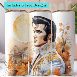 Elvis Presley Tumbler Sublimationsdesign, 20 Unzen Elvis Fan Skinny Tumbler Digitaler Download, gerader und konischer Herbst Sublimationsdesign