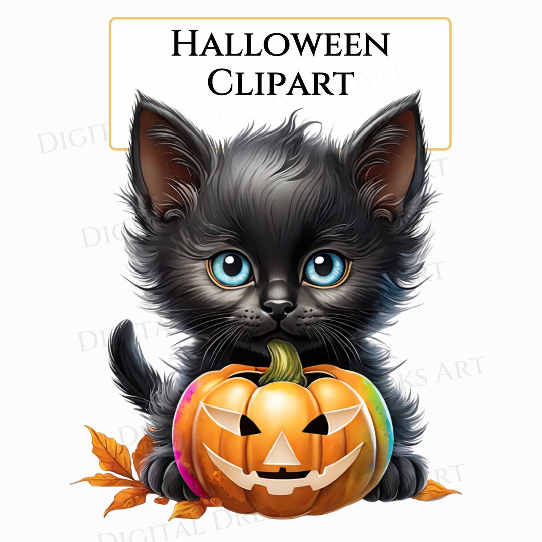 Kids Halloween Kitten Clipart Cute Sublimation Halloween Etsy UK