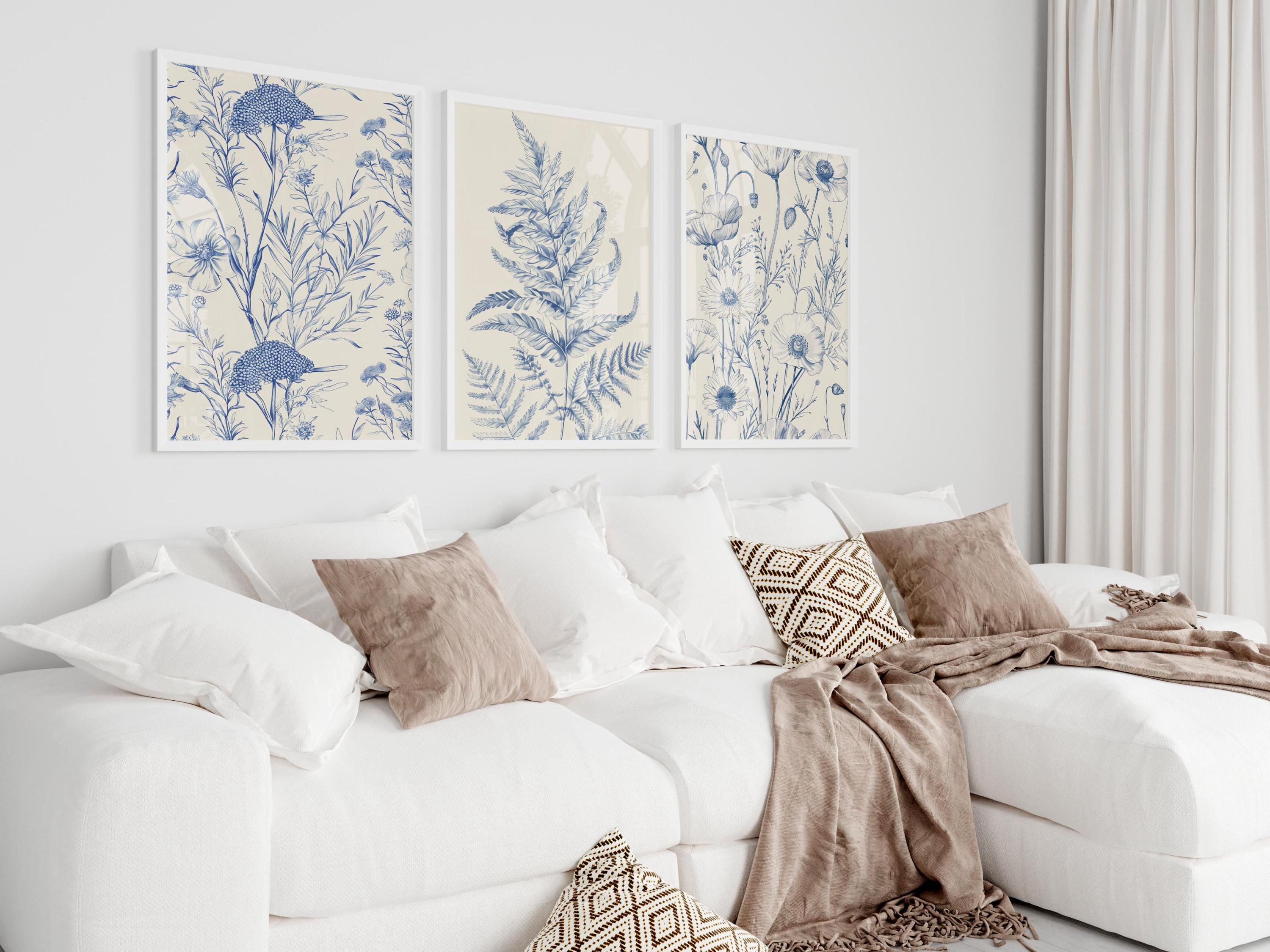 Blue Chinoiserie Prints, Vintage Blue French Toile Art Prints, Set of 3 ...