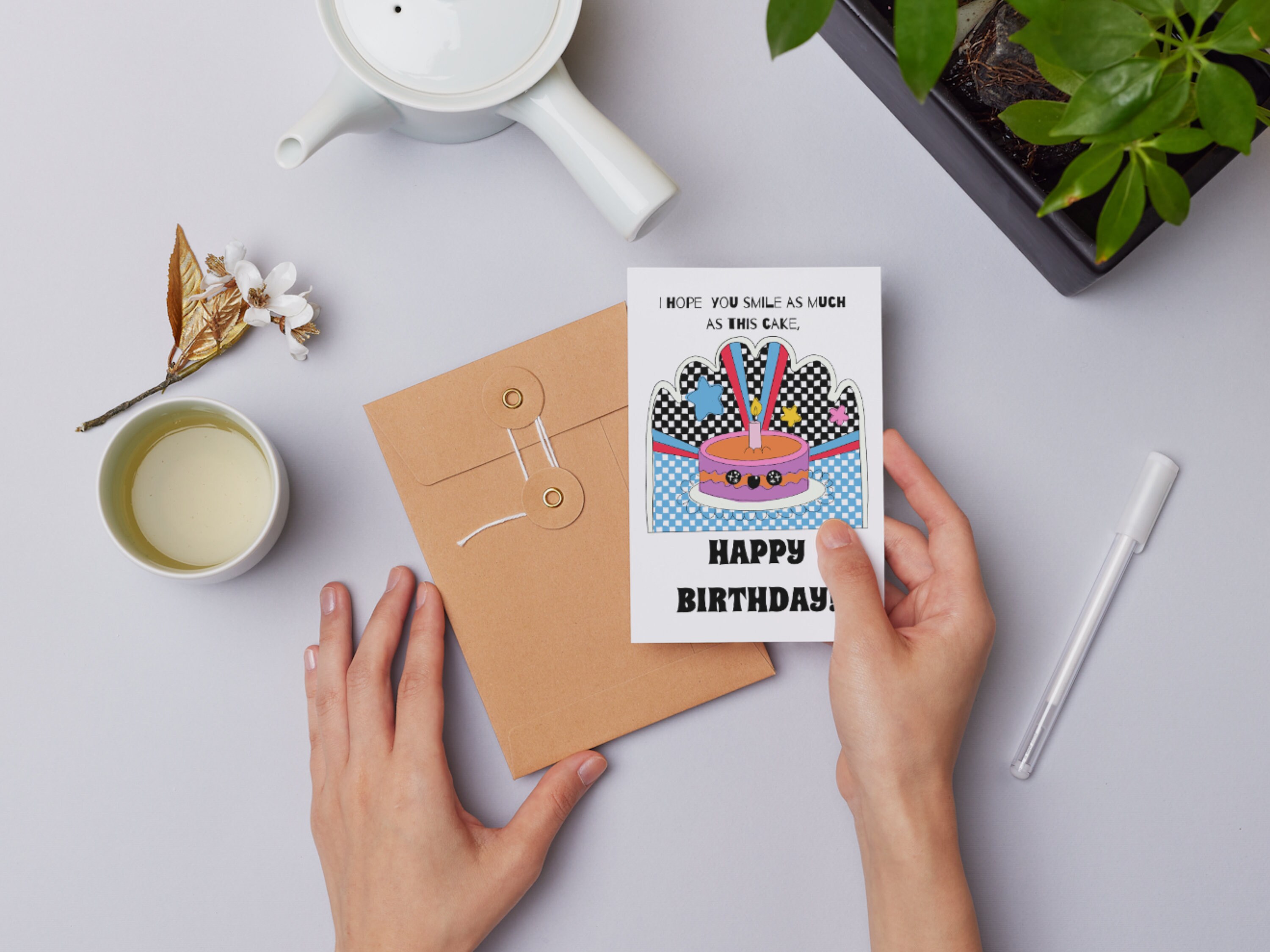 Printable Happy Birthday Card Downloadable, Retro Greeting Card, Lovely ...