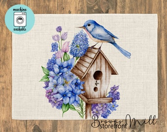 Place Mats, Kitchen Place Mats, Bird House Place Mats, Table Mats, Table Decor, Blue Bird Kitchen Decor