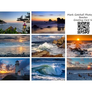 5 x 7, lot de 8 cartes de voeux photo, plages du nord-ouest du Pacifique, côte de l'Oregon et de la Washington et photographie de plage. Livraison gratuite