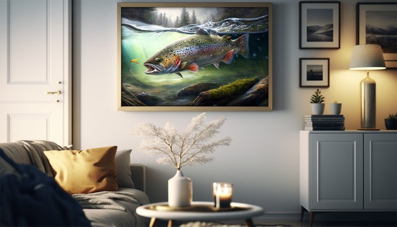 Rainbow Trout Fish Watercolor Painting Digital Print, Nature Art