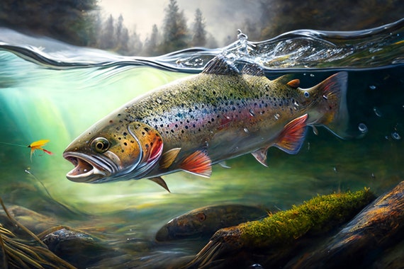 Rainbow Trout Fish Watercolor Painting Digital Print, Nature Art,  Flyfishing Painting Print -  Canada