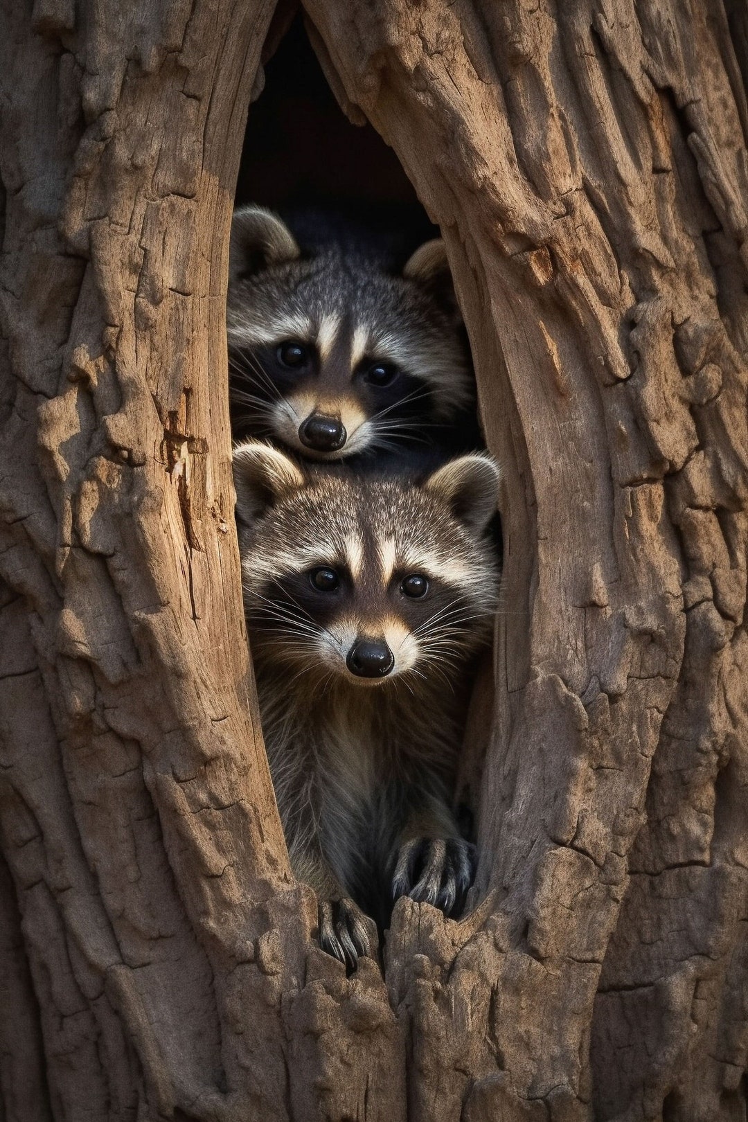 Baby Raccoons in Tree Painting Digital Print, Nature Art, Nature Animal ...