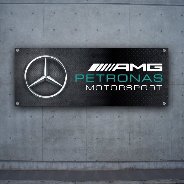 Mercedes AMG Logo and Lettering Brushed Aluminum 6 Feet Wide