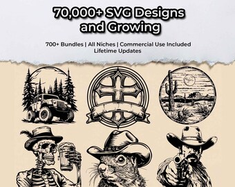 Más de 70.000 archivos SVG únicos, paquete de diseños PNG: Acceso a toda la tienda (descarga digital)