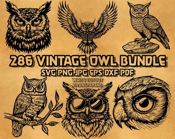 Vintage Owl SVG-paket: Minimalistiska och cowboydesigner (digital nedladdning)