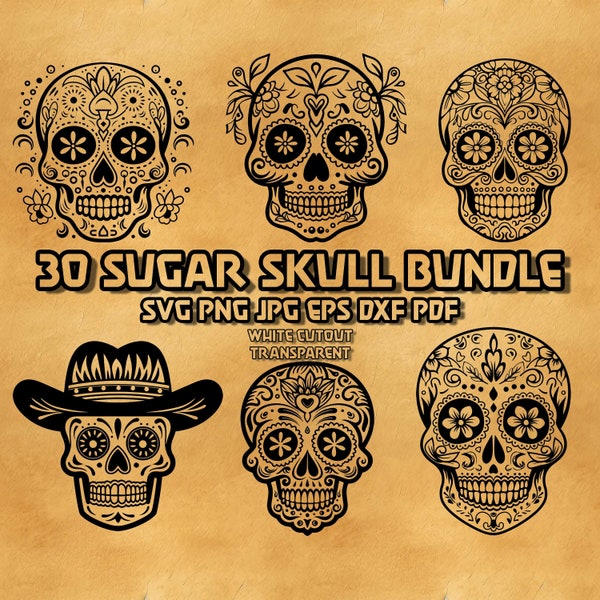 Sugar Skull Svg Bundle, Day of the Dead, skeleton svg, Sugar Skull Silhouette, Skull Clipart , flower skull svg, skull Mayo svg eps dxf png