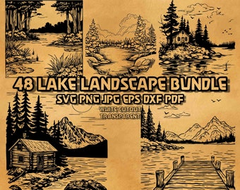 Lake Landscape Svg Bundle, Forest Landscape Svg Bundle, Lake Camp Svg, Forest Scene Svg, Log Cabin Svg, Forest Silhouette Svg, Mountain Svg,