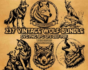 Vintage Wolf SVG Bundle, Wolf with text banner svg, Wolf Monogram svg, Angry Wolf Svg, Wolf Sunglass Svg, Wolf on The Rock Svg Png Eps