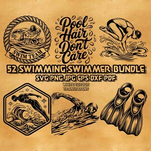 Natation nageur SVG Bundle de 52 modèles, nage libre, AVC, athlètes, illustrations, dessin au trait, gras, vecteur, graphiques, numérique, conception, collection, ensemble