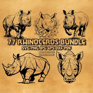 Rhinoceros Svg Bundle, Floral Rhinoceros Svg, Safari Svg, Rhino svg, Rhinoceros Silhouette, Rhino Laser Engraving, African Animals svg dxf