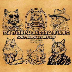 Turkish Angora Cat SVG Bundle: Floral, Cowboy, Peeking (Digital Product)