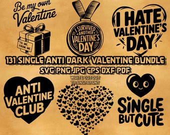 Anti-valentin SVG-paket Roligt enskilt citat Illustrationer Mörk humor Sarkastisk Linjeteckningar För alltid ensam Vektorgrafik Digital design