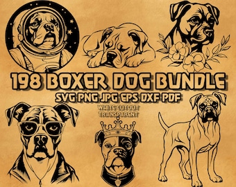 Paquete de archivos SVG de perro bóxer: diseños de gafas de sol, florales y vaqueros.