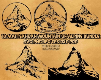Pakiet SVG z motywem góry Matterhorn: alpejska sztuka krajobrazowa (cyfrowa)