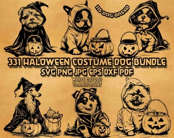 Halloween Costume Dog SVG Bundle Spooky Breed Illustrations Witch Vampire Pumpkin Pet Line Art 115 Breeds Vector Graphics Digital Design