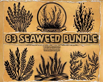 Paquete de 83 imágenes SVG de algas marinas: conjunto de imágenes prediseñadas de grabados de corales y plantas oceánicas