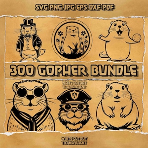 300 Gopher SVG Bundle – Funny, Floral & Cowboy Gentleman Engraving Clipart Set