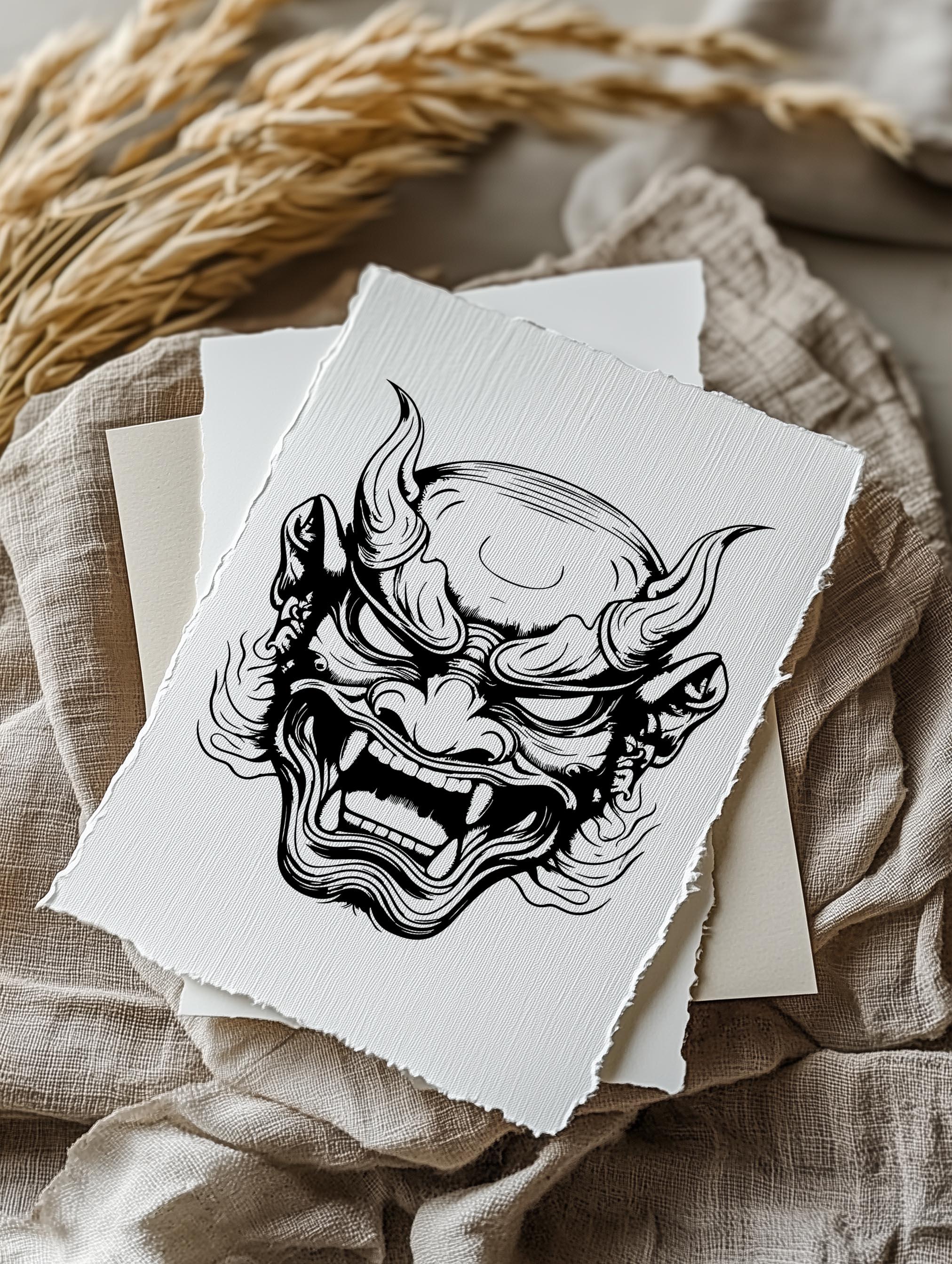Oni Mask SVG Bundle Japanese Demon Illustrations Hannya Devil