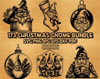 Jultomte SVG-paket 173 festliga högtidsillustrationer tomtemössa skäggstrumpa linjeteckningar mysig vinterdekor vektorgrafikdesign