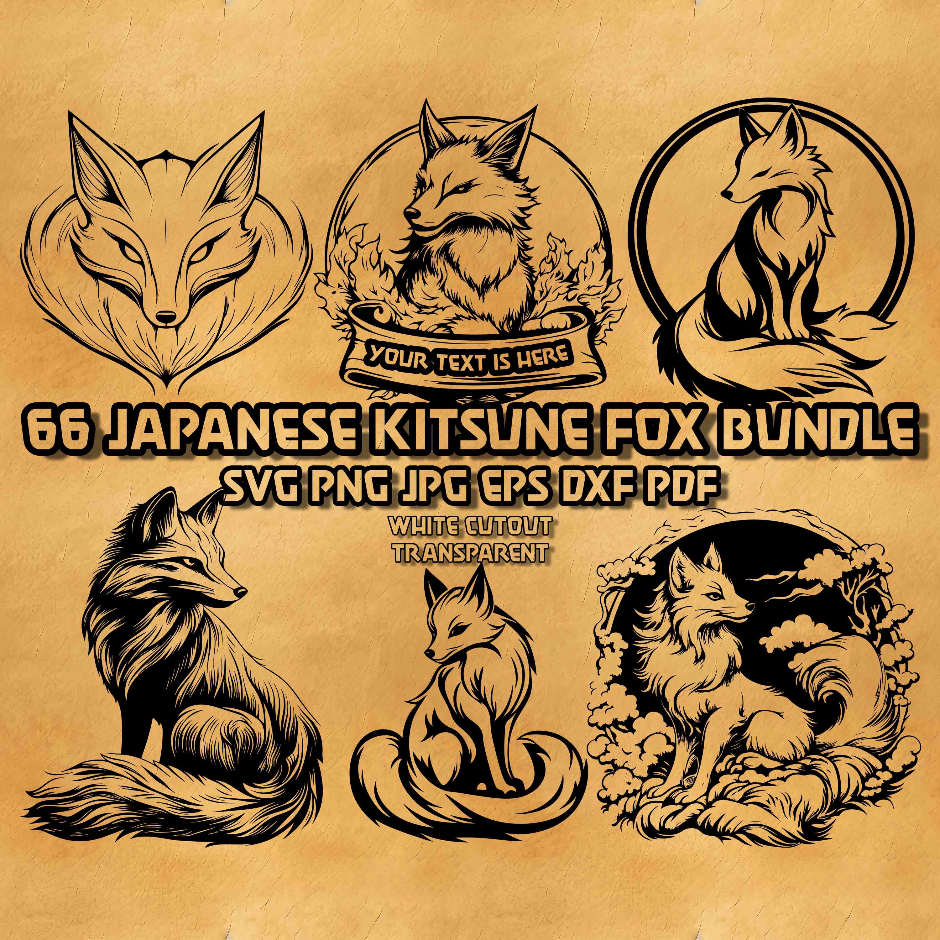 Japanese Kitsune Fox SVG Bundle Mythical Spirit Fox Illustrations
