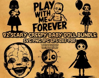 Paquete de imágenes SVG de muñecas bebés espeluznantes: imágenes prediseñadas góticas de terror para Halloween