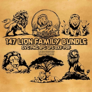 Lion Family SVG Bundle: Roaring King, Lioness & Cubs - Engrave/Print File
