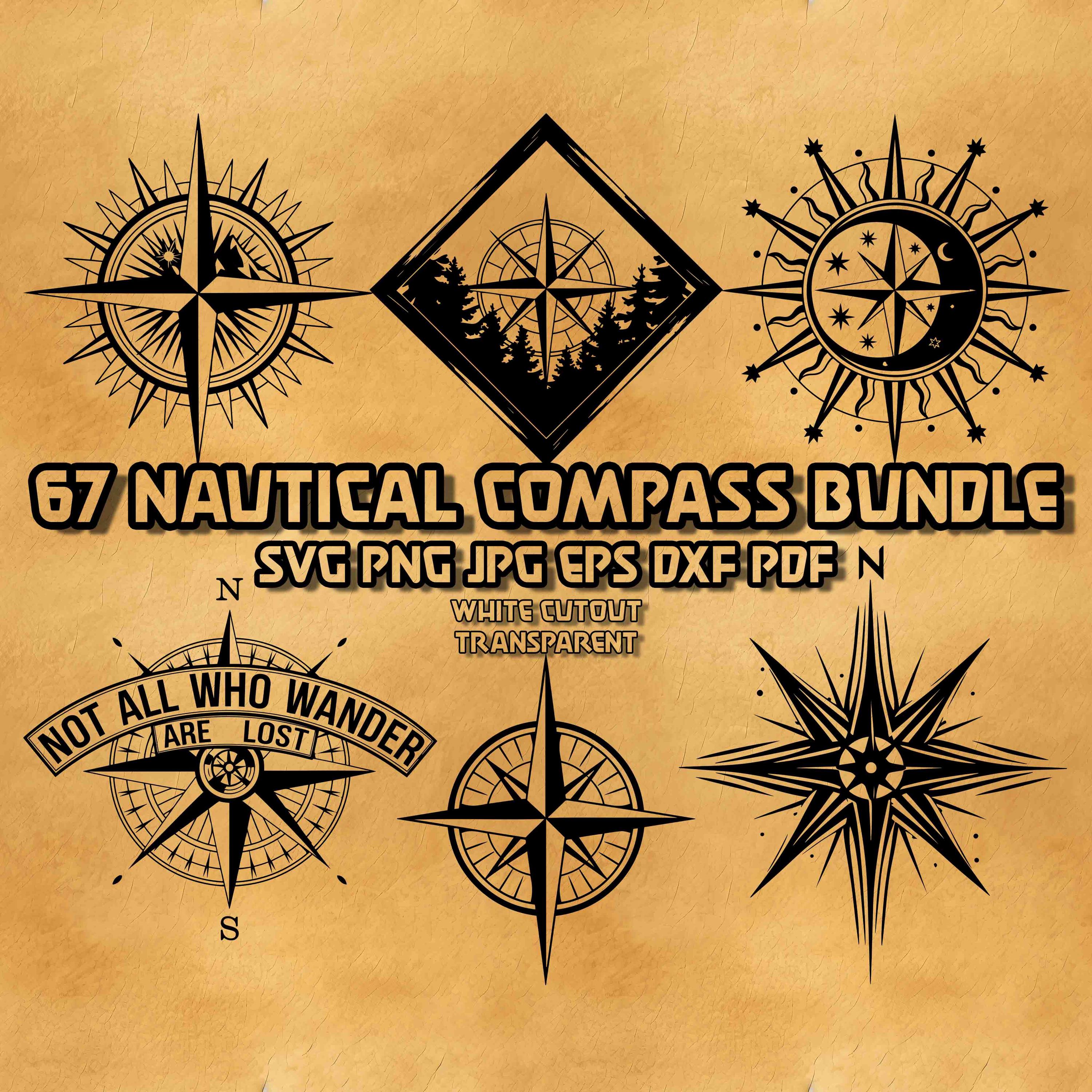 67 Nautical Compass SVG Bundle: Minimalist Travel Vector for Laser ...