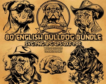 Engelsk Bulldogg SVG-paket: Cowboy, Solglasögon, Gentleman (Digital Produkt)