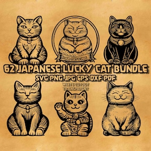 Japanese Lucky Cat SVG Bundle: Maneki Neko Clipart (Digital Download)