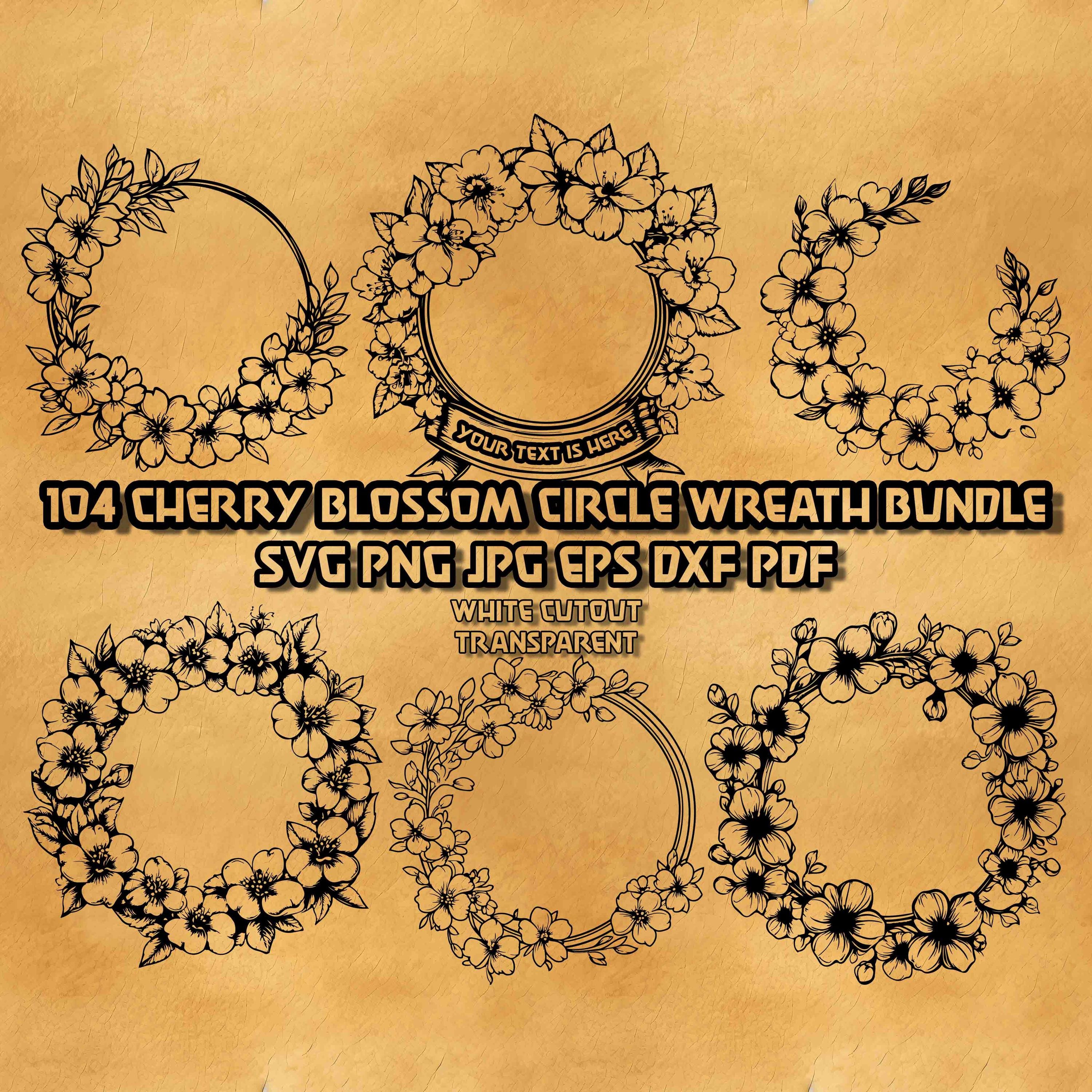 Cherry Blossom Wreath SVG Bundle: Floral Circle Frames (digital ...