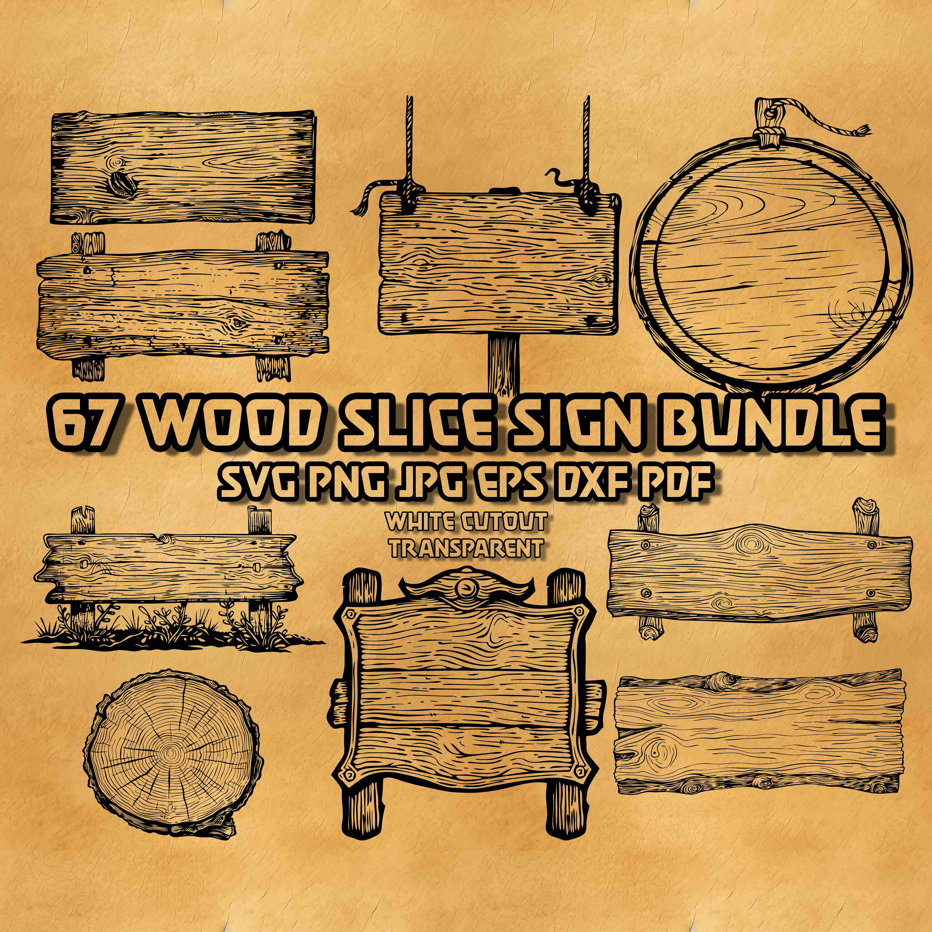 67 Rustic Wood Sign SVG Bundle: Circle & Tree Designs, Wooden Pattern ...