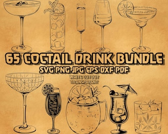 Cocktaildrinkillustrationer SVG-paket Bröllop Signaturdrinkar Meny Linjeteckningar Mixologi Bartender Barfest Vektorgrafik Digital Design