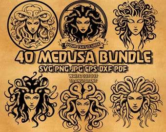 Medusa SVG Bundle Greek Mythology Gorgon Illustrations Snake Hair Portrait Line Art Ancient Legend Clipart Gothic Fantasy Vector Graphics