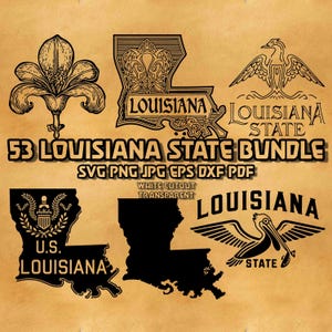 Bundle SVG de contour de l'État de Louisiane, fichier de gravure de Silhouette d'État de Louisiane Pelican des États-Unis, fleur de lys Png, carte de l'État des États-Unis Svg Png Eps