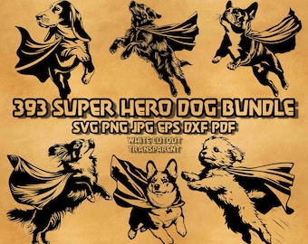 Paquete SVG de razas de perros de superhéroes: 115 imágenes prediseñadas de razas de perros con capa (descarga digital)