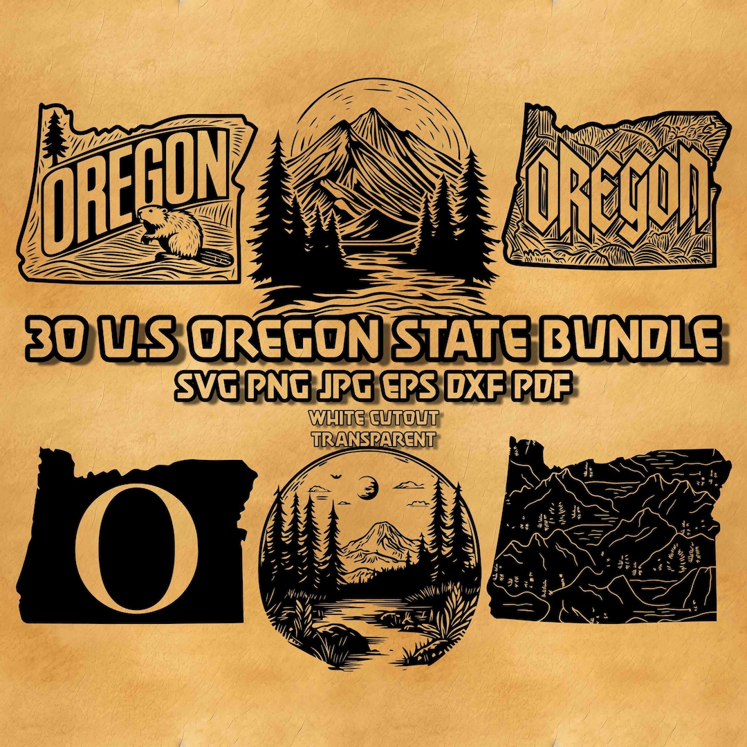 Oregon State Outline SVG Bundle: Map Silhouette, Laser Engrave File ...