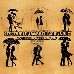 Couple Umbrella SVG Bundle: Wedding Cut File, Love Clipart