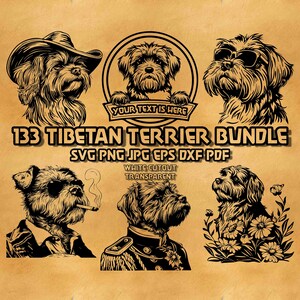 Tibetan Terrier SVG Bundle: Floral, Cowboy, Monogram Designs