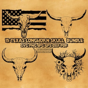 Texas Longhorn Skull Svg Bundle,Floral longhorn skull svg, American flag Longhorn svg,  Bull Skull Svg ,Cow skull Svg, Longhorn Silhouette