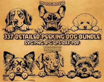 Paquete de archivos SVG de razas de perros asomándose: 115 diseños detallados (producto digital)