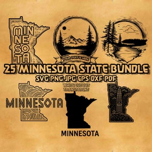 État du Minnesota contour SVG Bundle, Lake Life North Star State État américain carte Svg Png Eps, Minnesota State monogramme lac Silhouette Clipart,