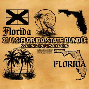 Florida State SVG Bundle: Palm Trees & Sunshine State Outline
