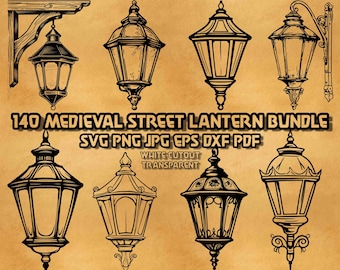 Medieval Street Lantern SVG Bundle: Gothic Fantasy Lamp Designs (Digital Files)